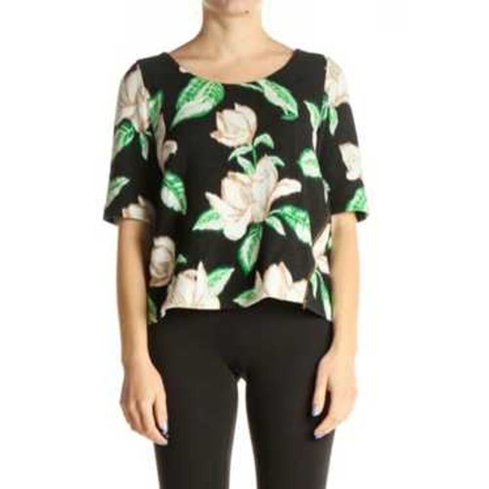 ANTHROPOLOGIE Postmark Kobus Magnolia Floral sd Zipper Top Black M whimsigoth